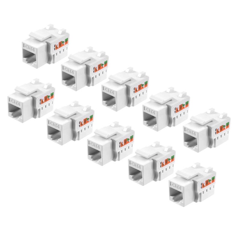 TENINYU 10-Pack RJ45 Keystone Jack Module Connector 568A/568B, Keystone Adapter Compatible Cat 6/5e/5 Connector,Cat6 Keystone Jack,RJ45 Female Connector,White - Image 1